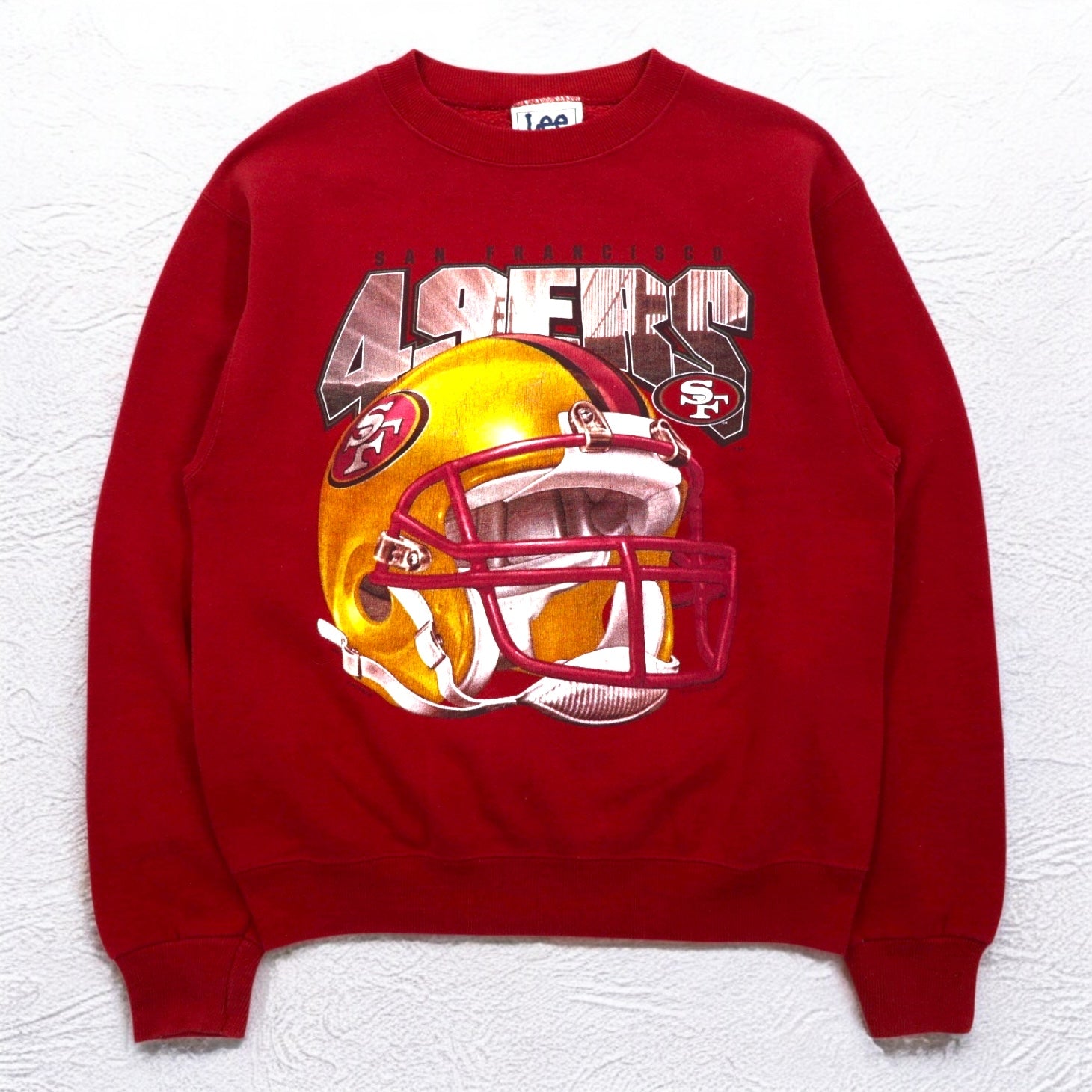 Lee USA製 90s NFL Stampa Felpa L Rossa Felpata Internamente Football San Francisco 49ers