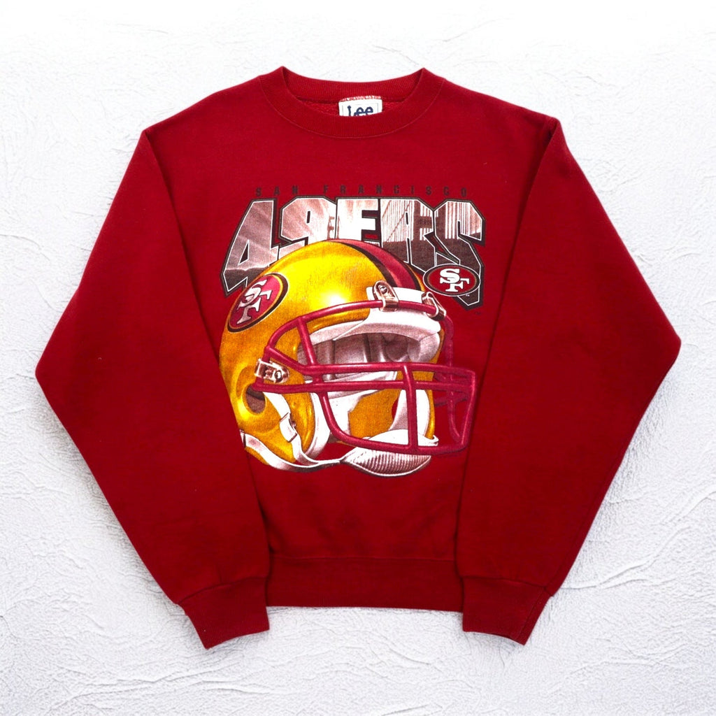 Lee USA製 90s NFL Stampa Felpa L Rossa Felpata Internamente Football San Francisco 49ers