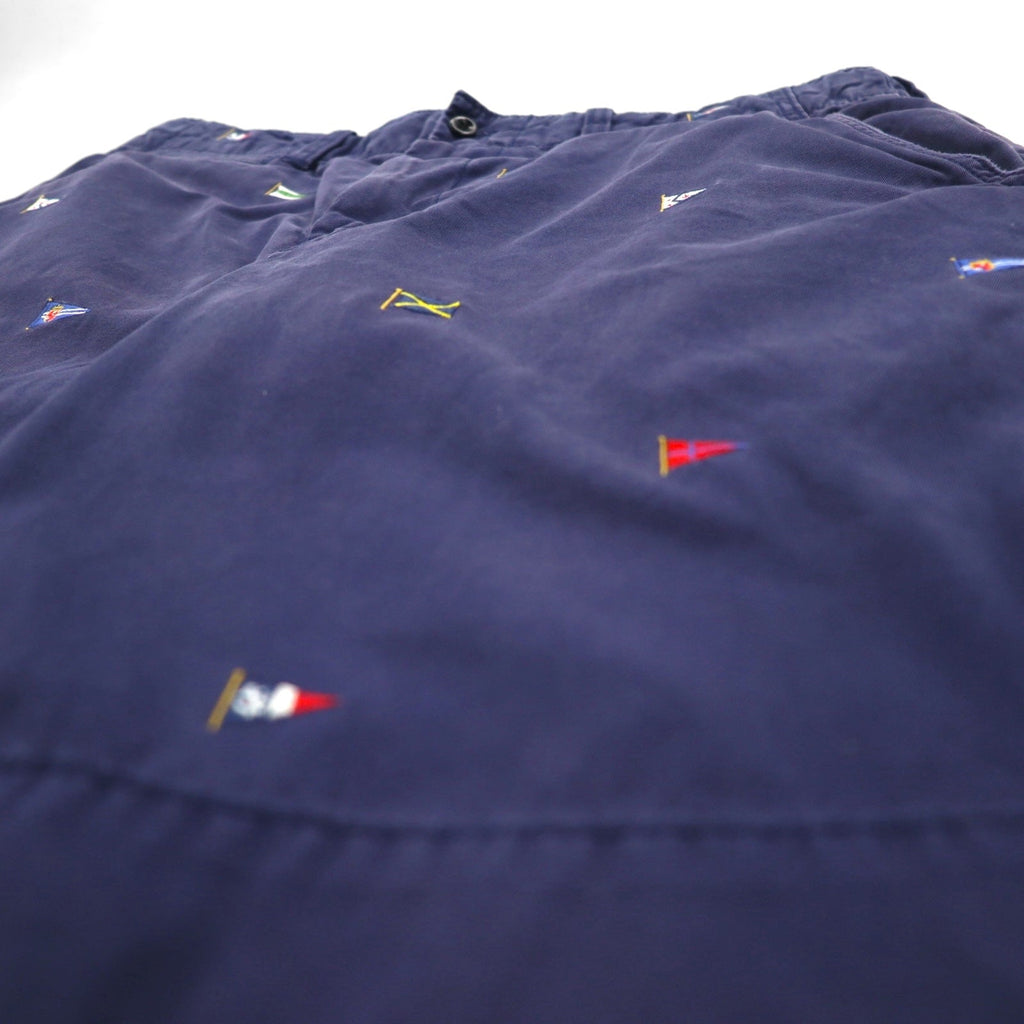 Polo by Ralph Lauren Pantaloncini corti di chino ricamati con bandiera anni '90, taglia L, blu navy, fantasia