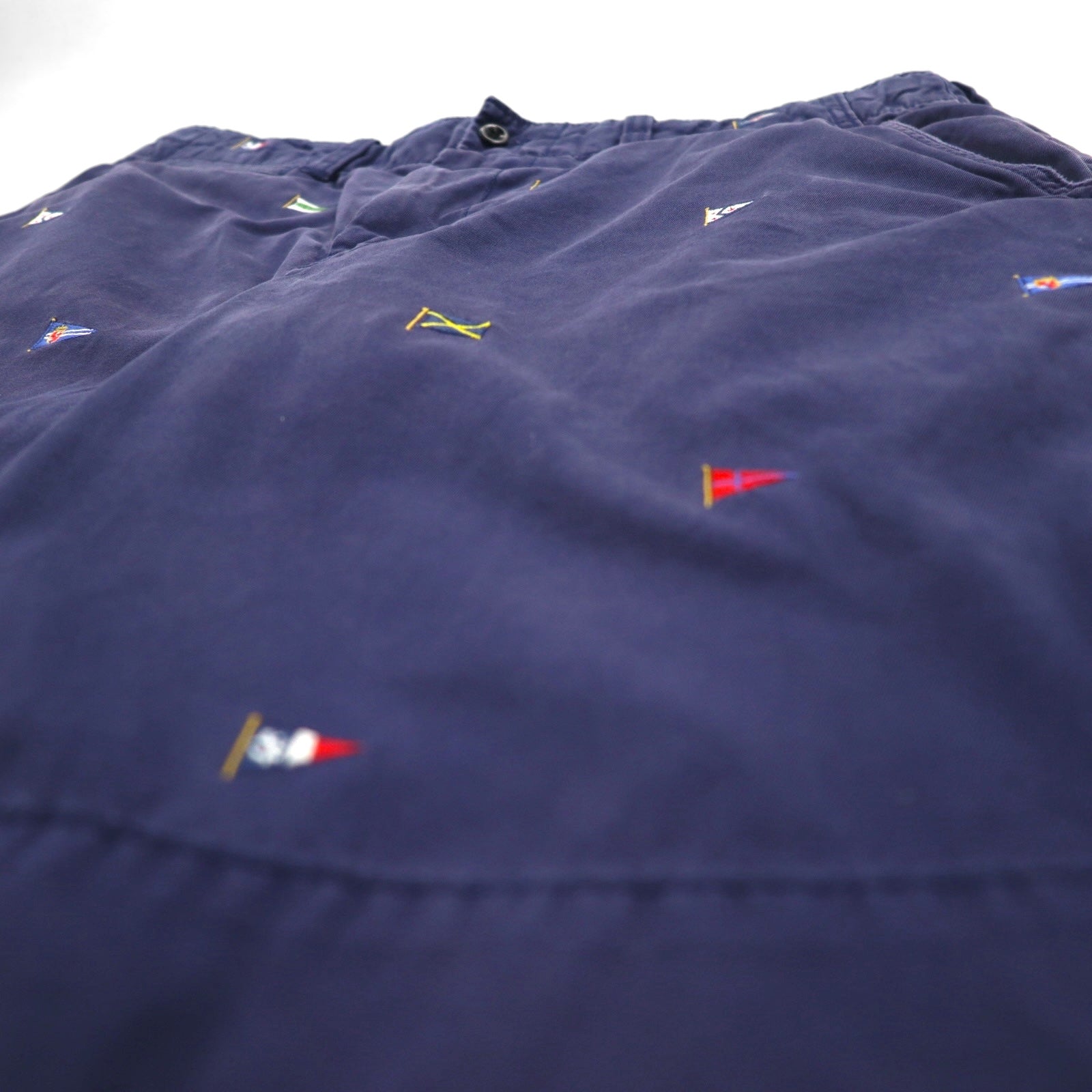 Polo by Ralph Lauren Pantaloncini corti di chino ricamati con bandiera anni '90, taglia L, blu navy, fantasia