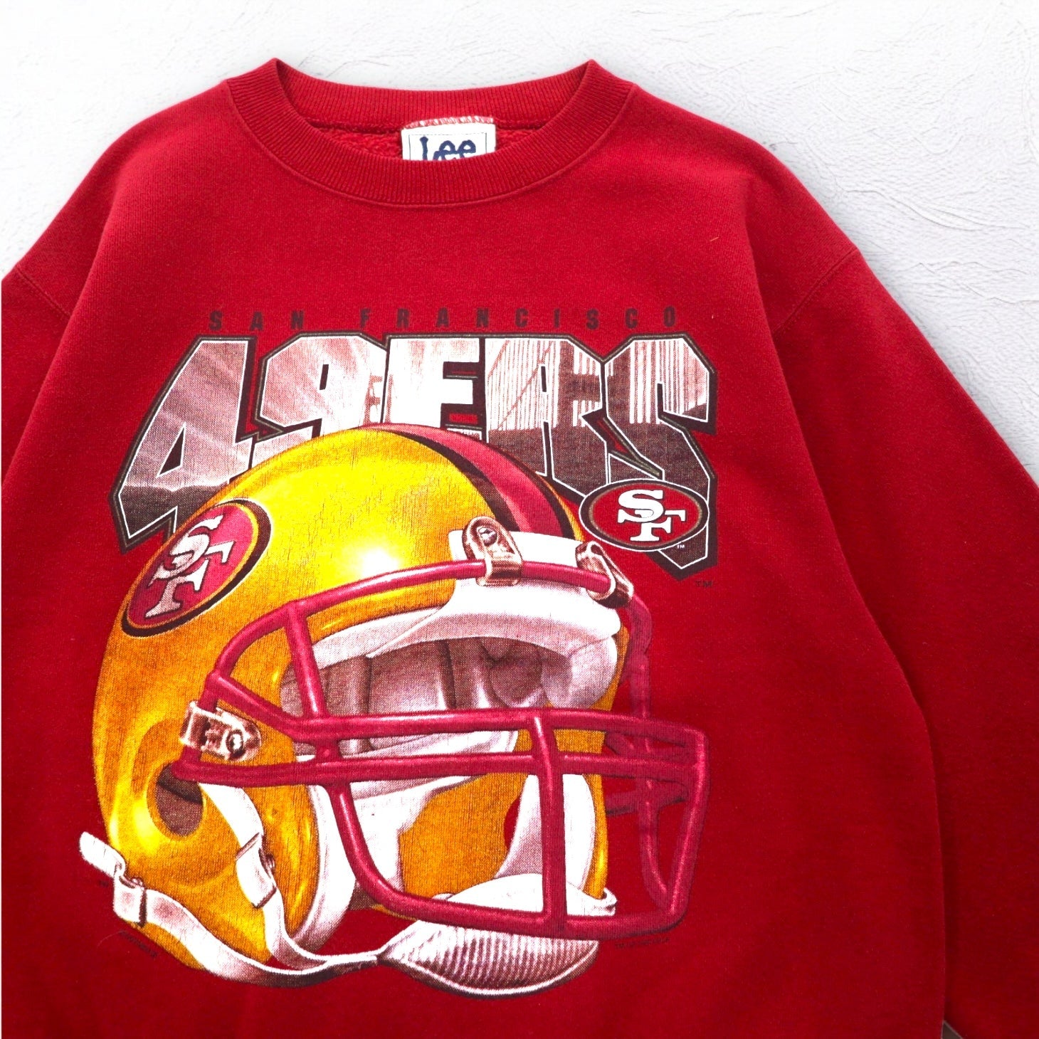 Lee USA製 90s NFL Stampa Felpa L Rossa Felpata Internamente Football San Francisco 49ers