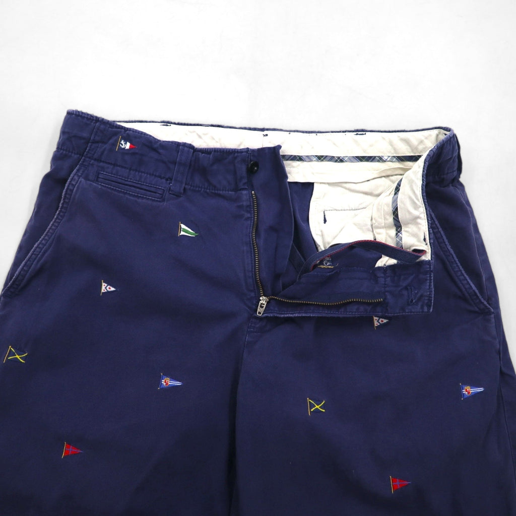 Polo by Ralph Lauren Pantaloncini corti di chino ricamati con bandiera anni '90, taglia L, blu navy, fantasia