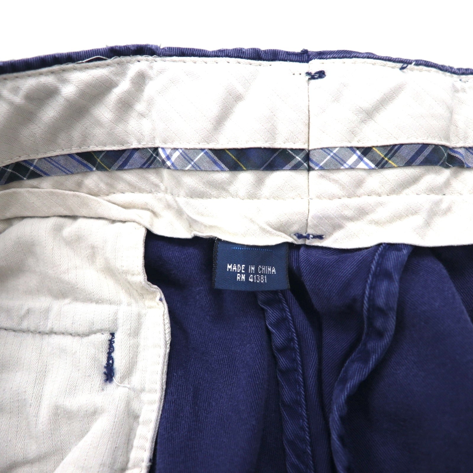 Polo by Ralph Lauren Pantaloncini corti di chino ricamati con bandiera anni '90, taglia L, blu navy, fantasia