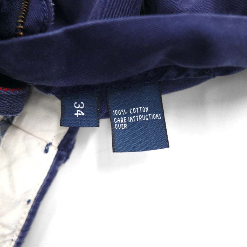 Polo by Ralph Lauren Pantaloncini corti di chino ricamati con bandiera anni '90, taglia L, blu navy, fantasia