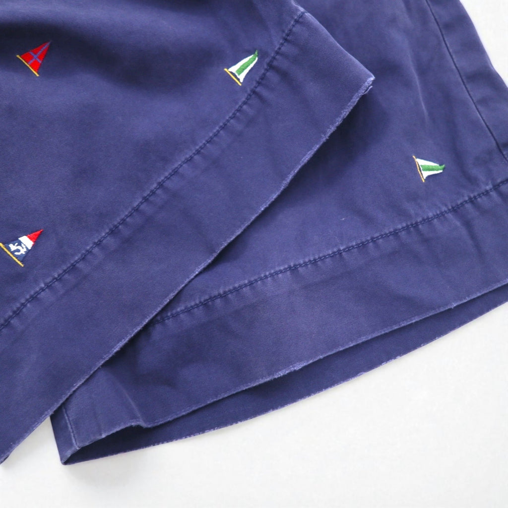 Polo by Ralph Lauren Pantaloncini corti di chino ricamati con bandiera anni '90, taglia L, blu navy, fantasia