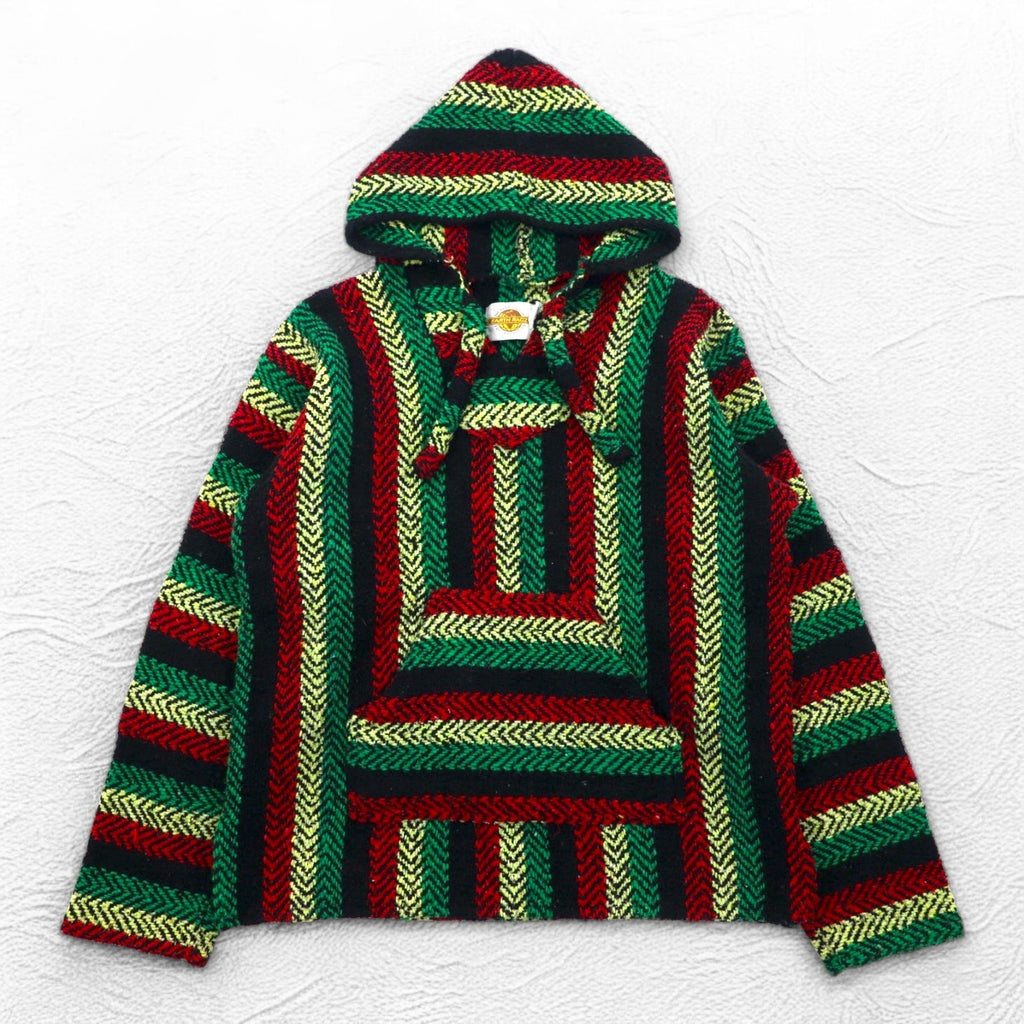 Vintage 90s Mexican Baja Hoodie EARTH RAGZ Anni '90 Felpa messicana con cappuccio L Colori Rasta a righe Made in Messico