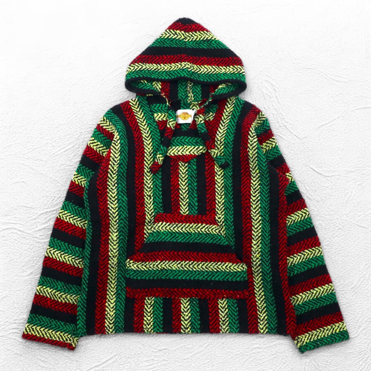 Vintage 90s Mexican Baja Hoodie EARTH RAGZ Anni '90 Felpa messicana con cappuccio L Colori Rasta a righe Made in Messico