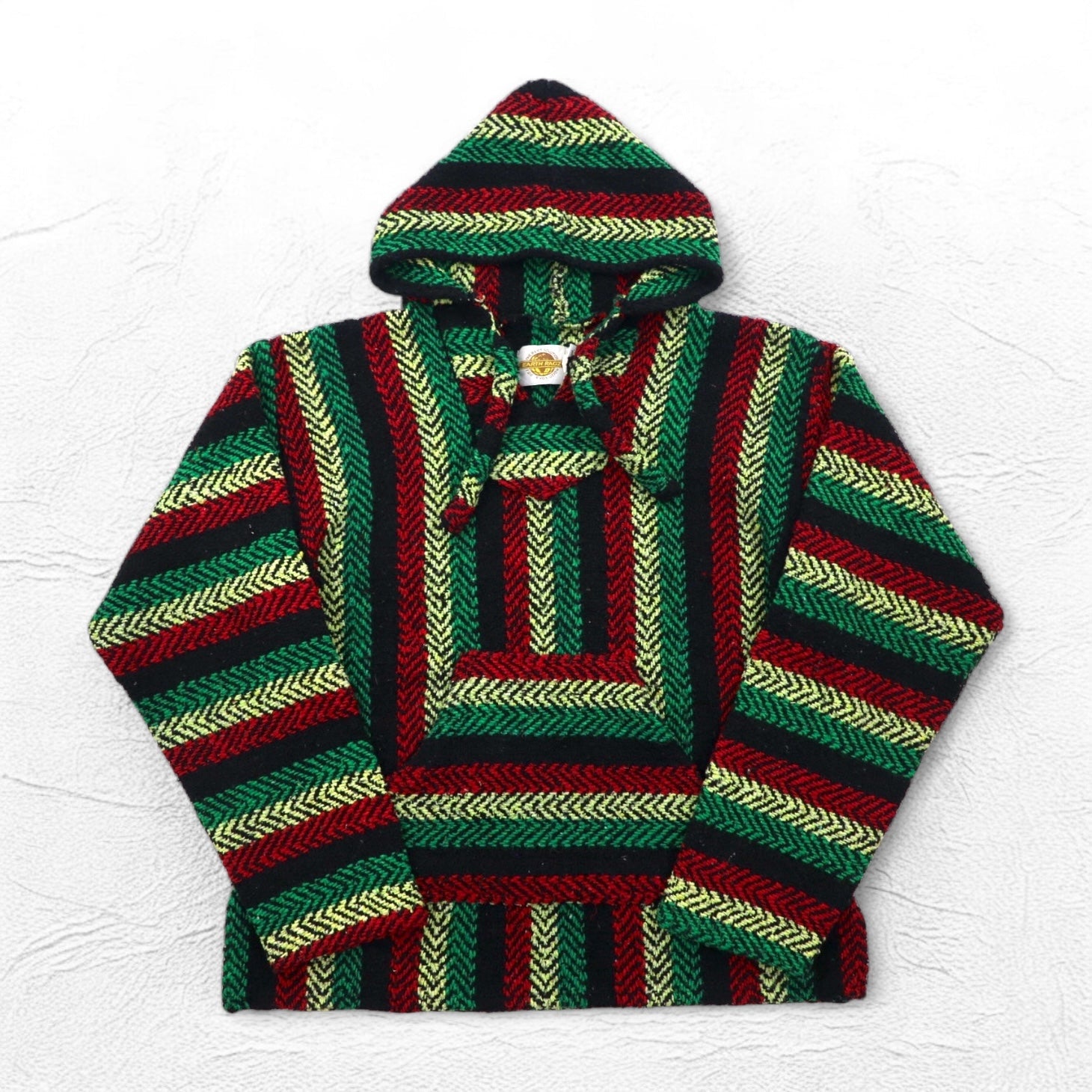 Vintage 90s Mexican Baja Hoodie EARTH RAGZ Anni '90 Felpa messicana con cappuccio L Colori Rasta a righe Made in Messico