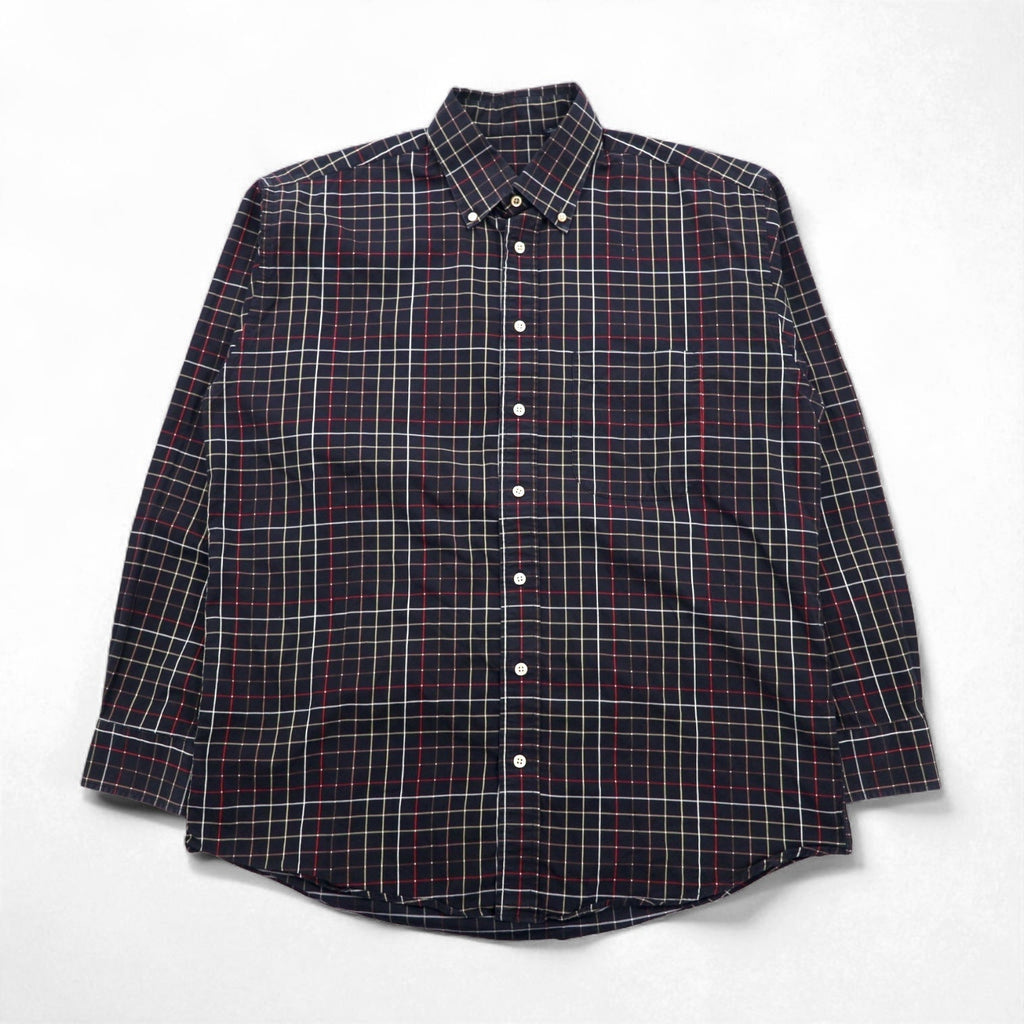 BURBERRY USA製 ビッグサイズ ボタンダウンシャツ L ブラック コットン ウィンドペンチェック