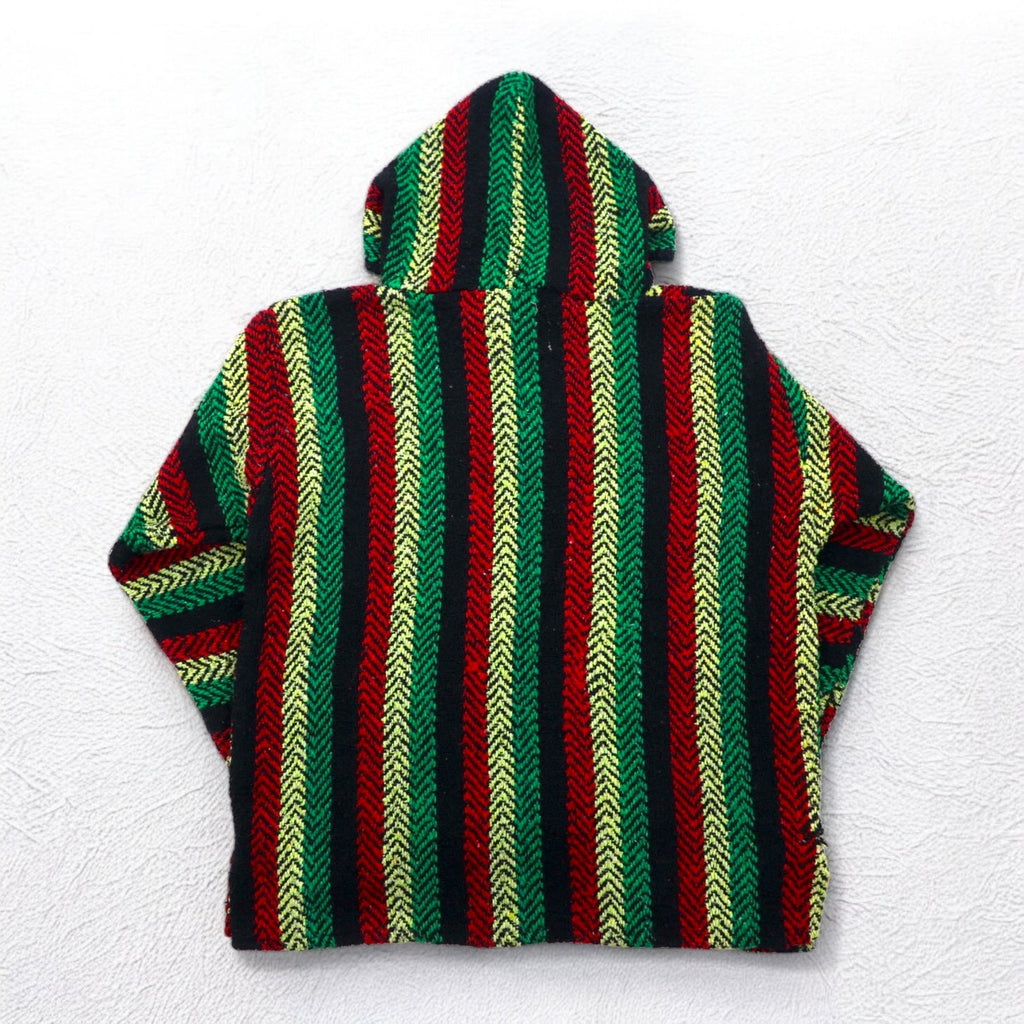 Vintage 90s Mexican Baja Hoodie EARTH RAGZ Anni '90 Felpa messicana con cappuccio L Colori Rasta a righe Made in Messico