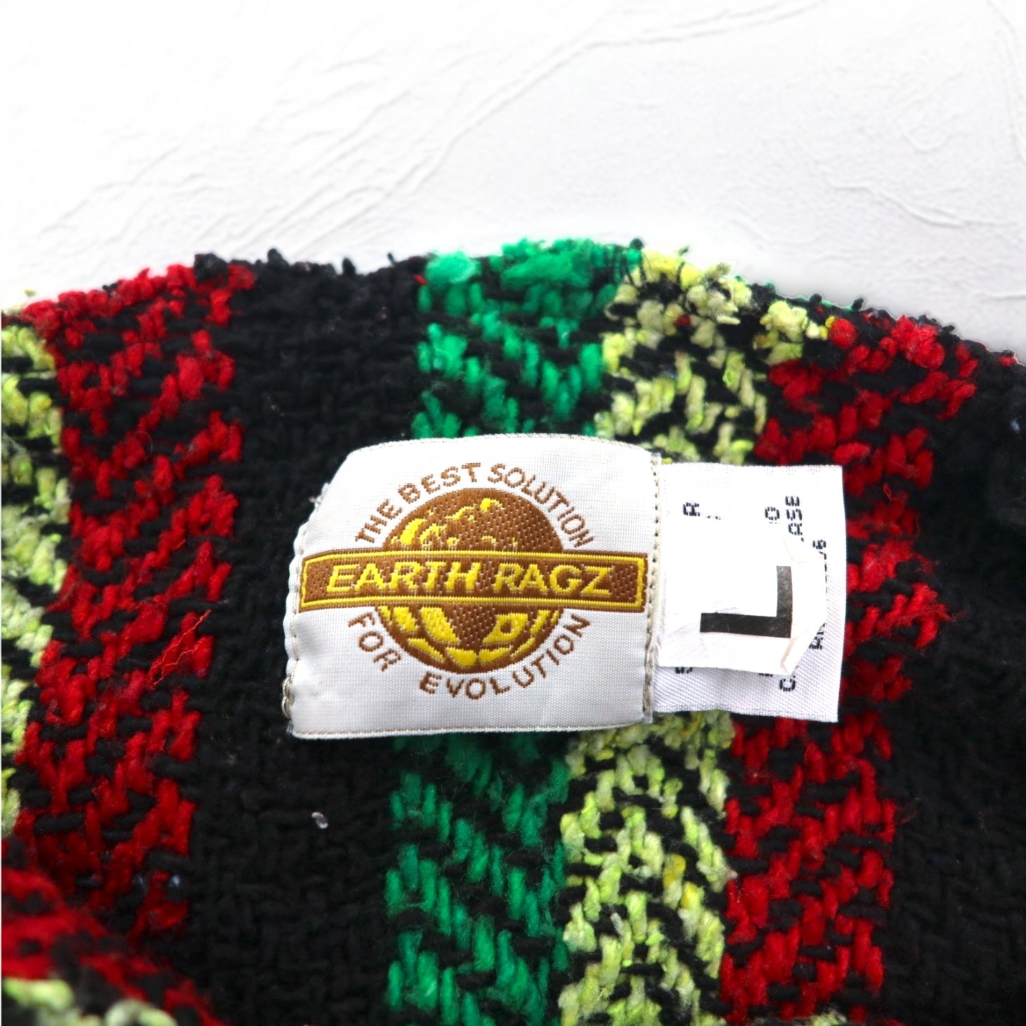 Vintage 90s Mexican Baja Hoodie EARTH RAGZ Anni '90 Felpa messicana con cappuccio L Colori Rasta a righe Made in Messico
