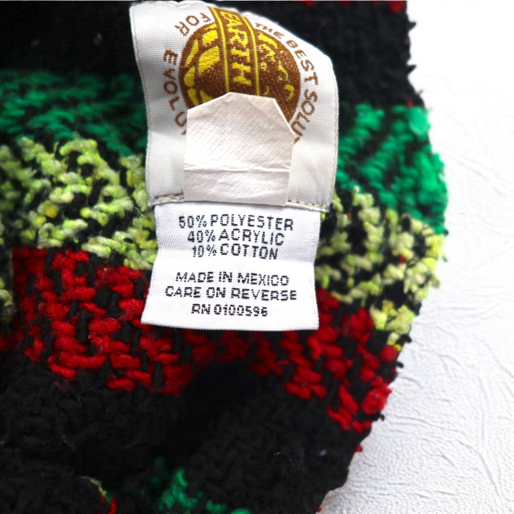 Vintage 90s Mexican Baja Hoodie EARTH RAGZ Anni '90 Felpa messicana con cappuccio L Colori Rasta a righe Made in Messico