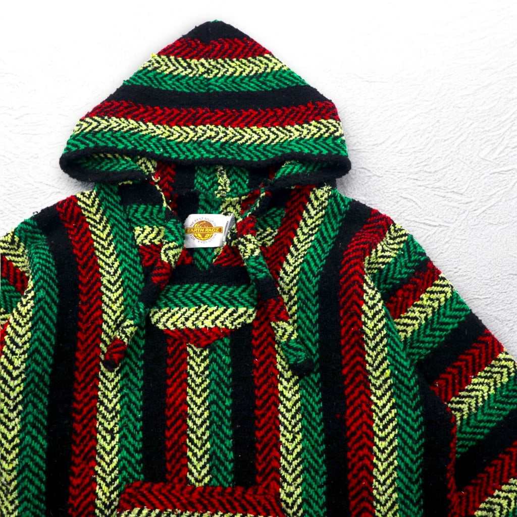 Vintage 90s Mexican Baja Hoodie EARTH RAGZ Anni '90 Felpa messicana con cappuccio L Colori Rasta a righe Made in Messico