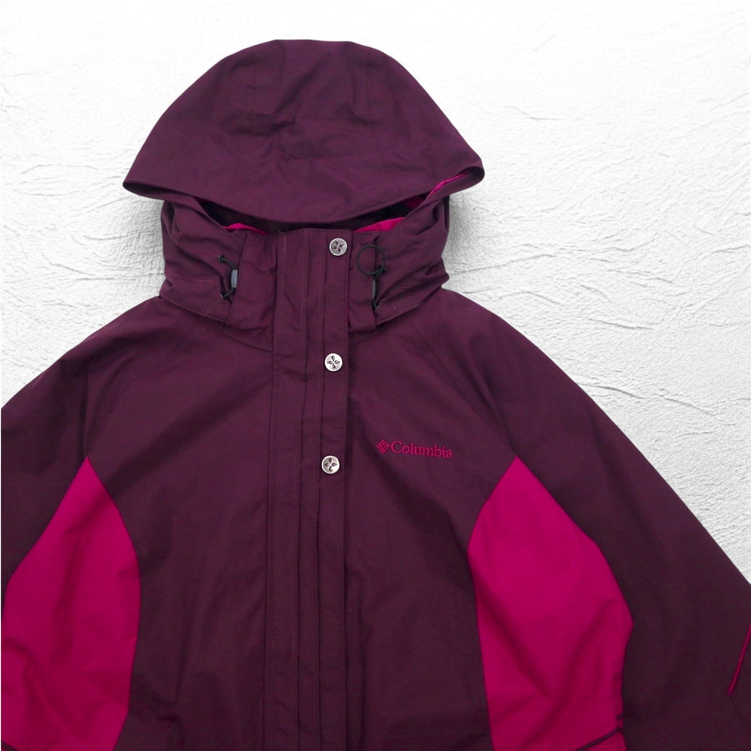 Columbia OMNI-TECH Giacca impermeabile da montagna S viola con cappuccio rimovibile Bugaboo Parka WL7109