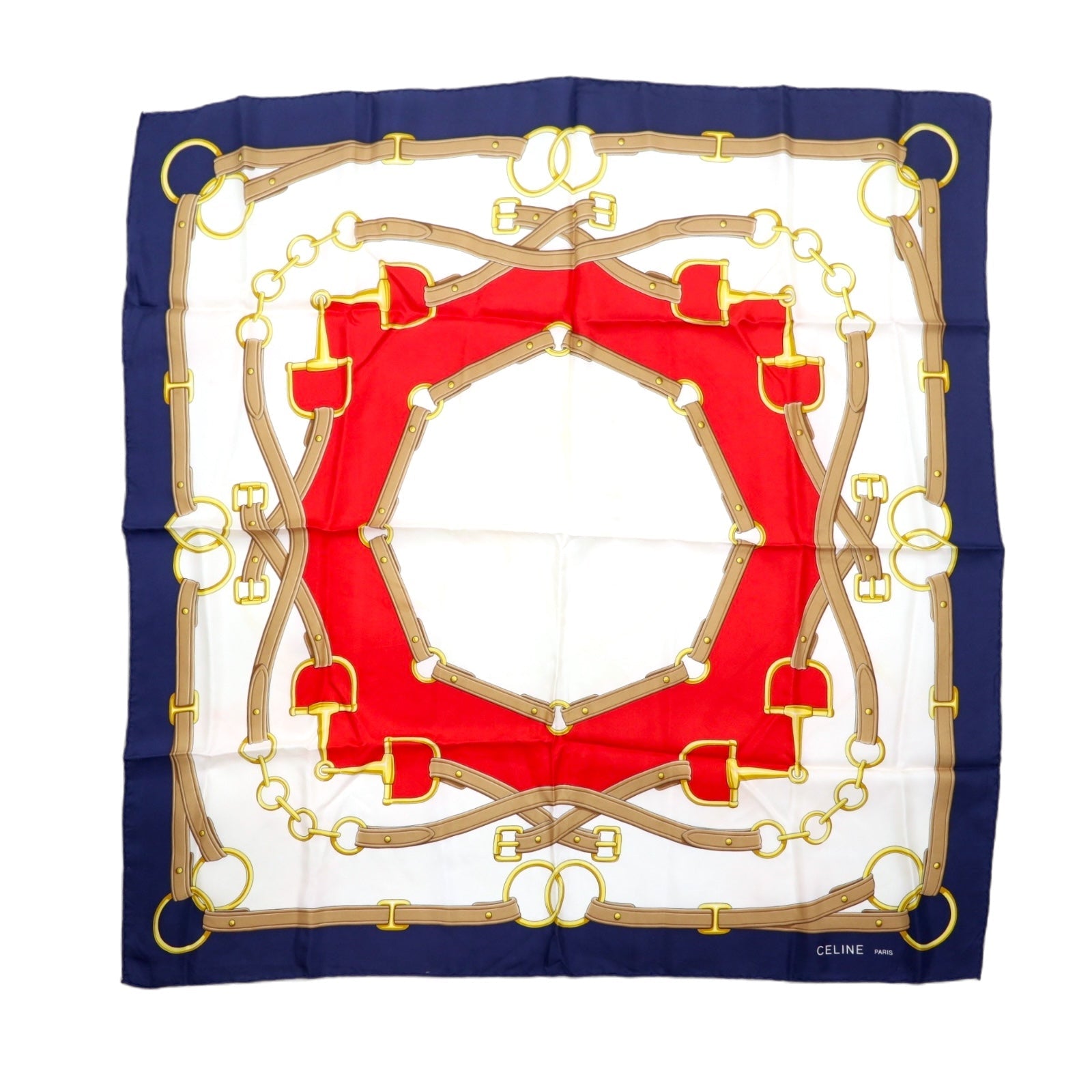 CELINE Foulard Grande Stampa Bianco Blu Seta Morsetto