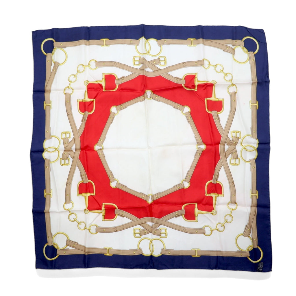 CELINE Foulard Grande Stampa Bianco Blu Seta Morsetto