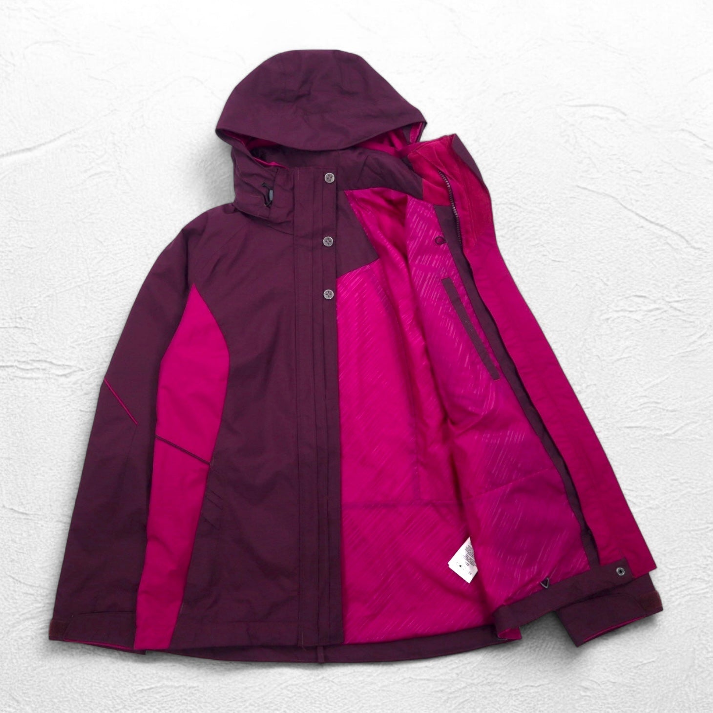 Columbia OMNI-TECH Giacca impermeabile da montagna S viola con cappuccio rimovibile Bugaboo Parka WL7109