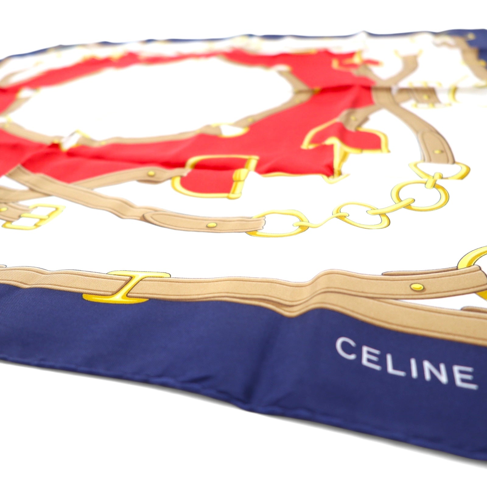 CELINE Foulard Grande Stampa Bianco Blu Seta Morsetto