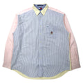 TOMMY HILFIGER anni '90, camicia button-down oxford a righe multicolore, XL, cotone, logo ricamato, oversize
