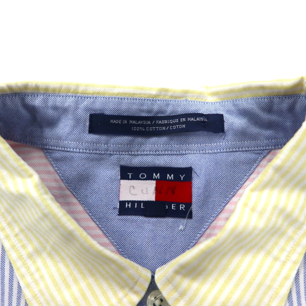 TOMMY HILFIGER anni '90, camicia button-down oxford a righe multicolore, XL, cotone, logo ricamato, oversize