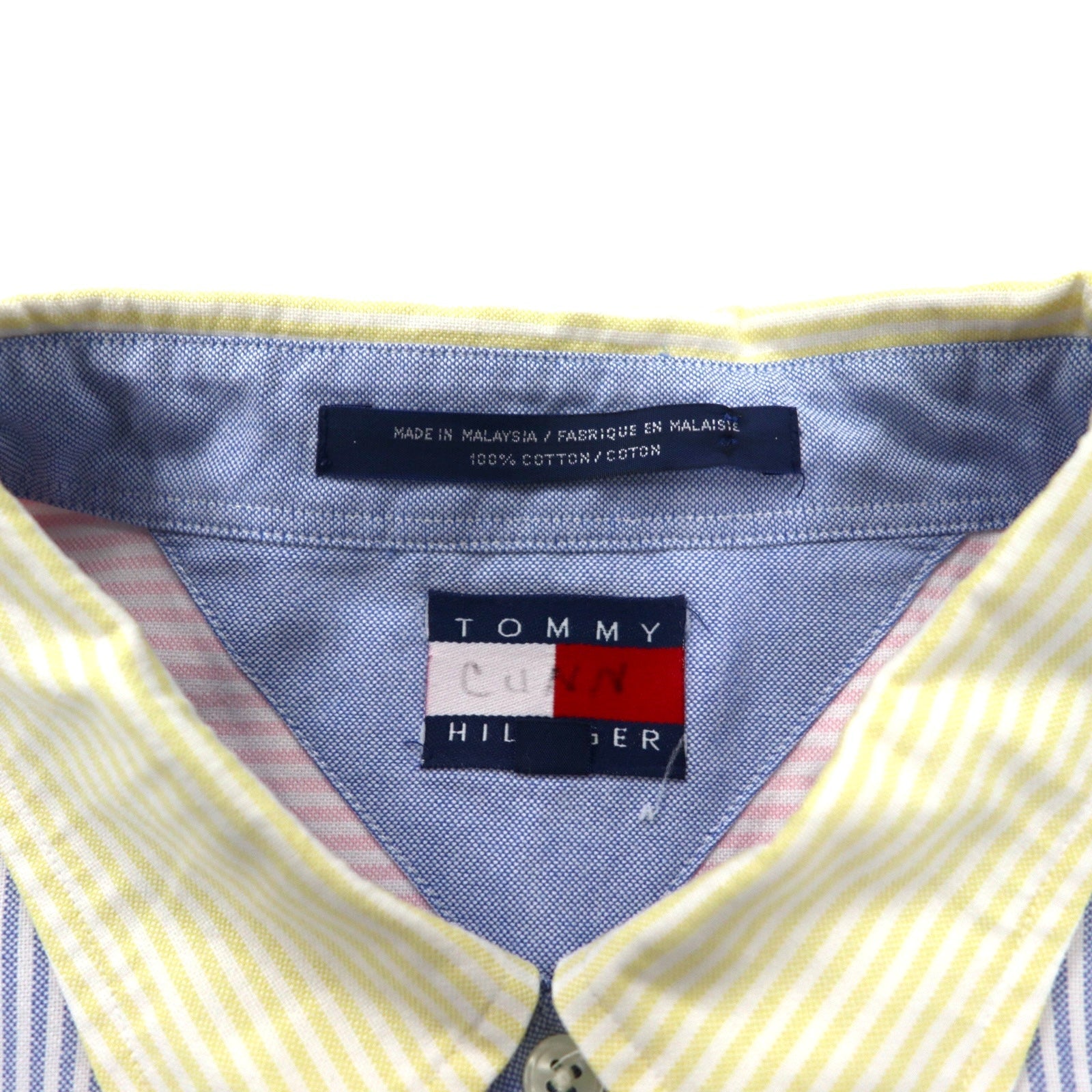 TOMMY HILFIGER anni '90, camicia button-down oxford a righe multicolore, XL, cotone, logo ricamato, oversize