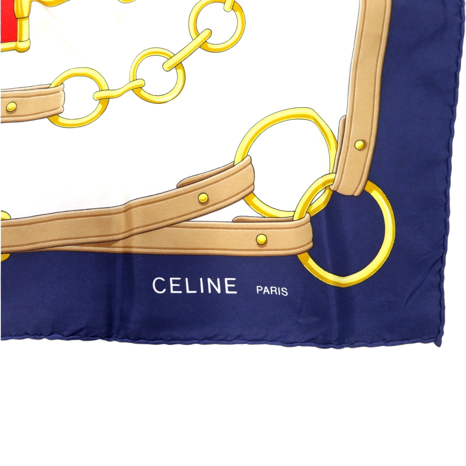 CELINE Foulard Grande Stampa Bianco Blu Seta Morsetto