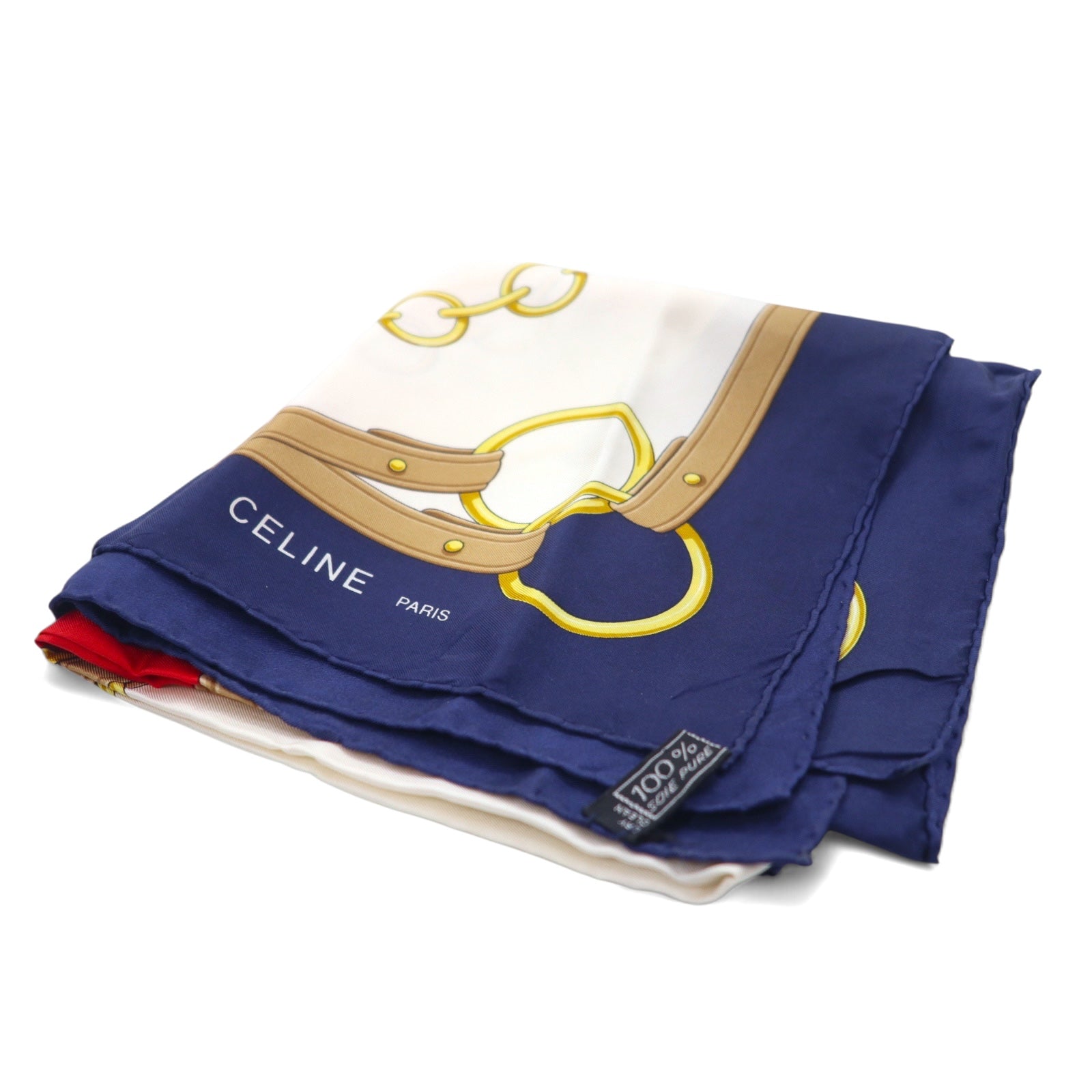 CELINE Foulard Grande Stampa Bianco Blu Seta Morsetto