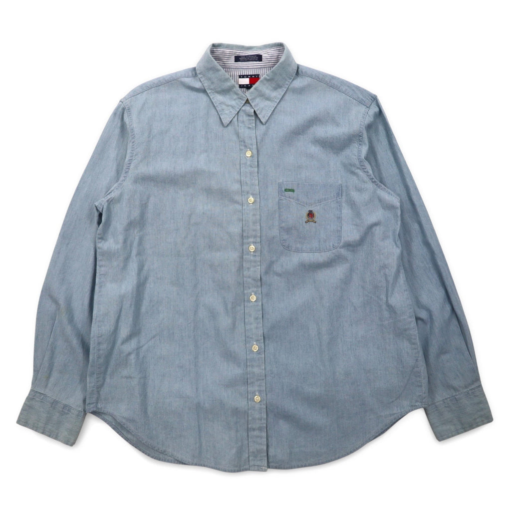 TOMMY JEANS 90年代 シャンブレーシャツ XL ブルー コットン ワンポイントロゴ刺繍