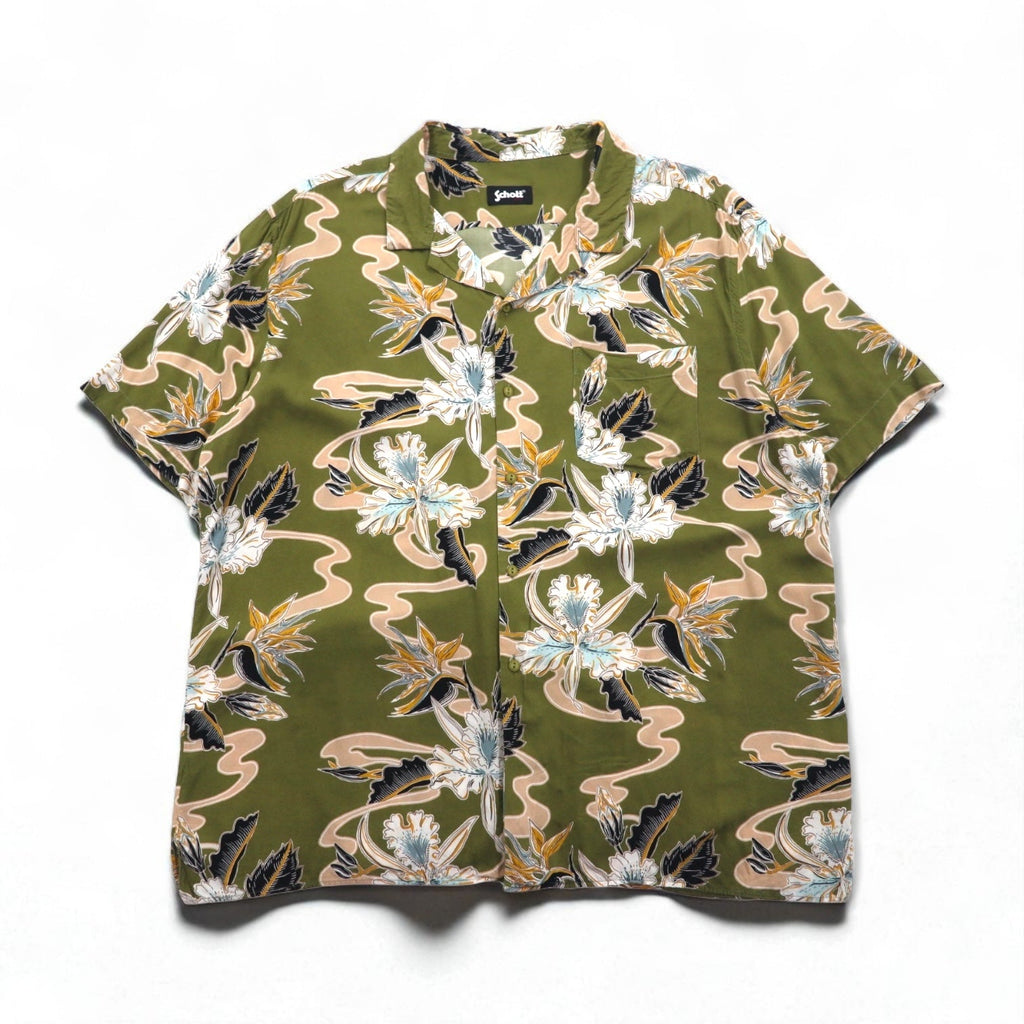 Schott camicia hawaiana collo aperto XL cachi viscosa botanico scollo aperto made in Turchia