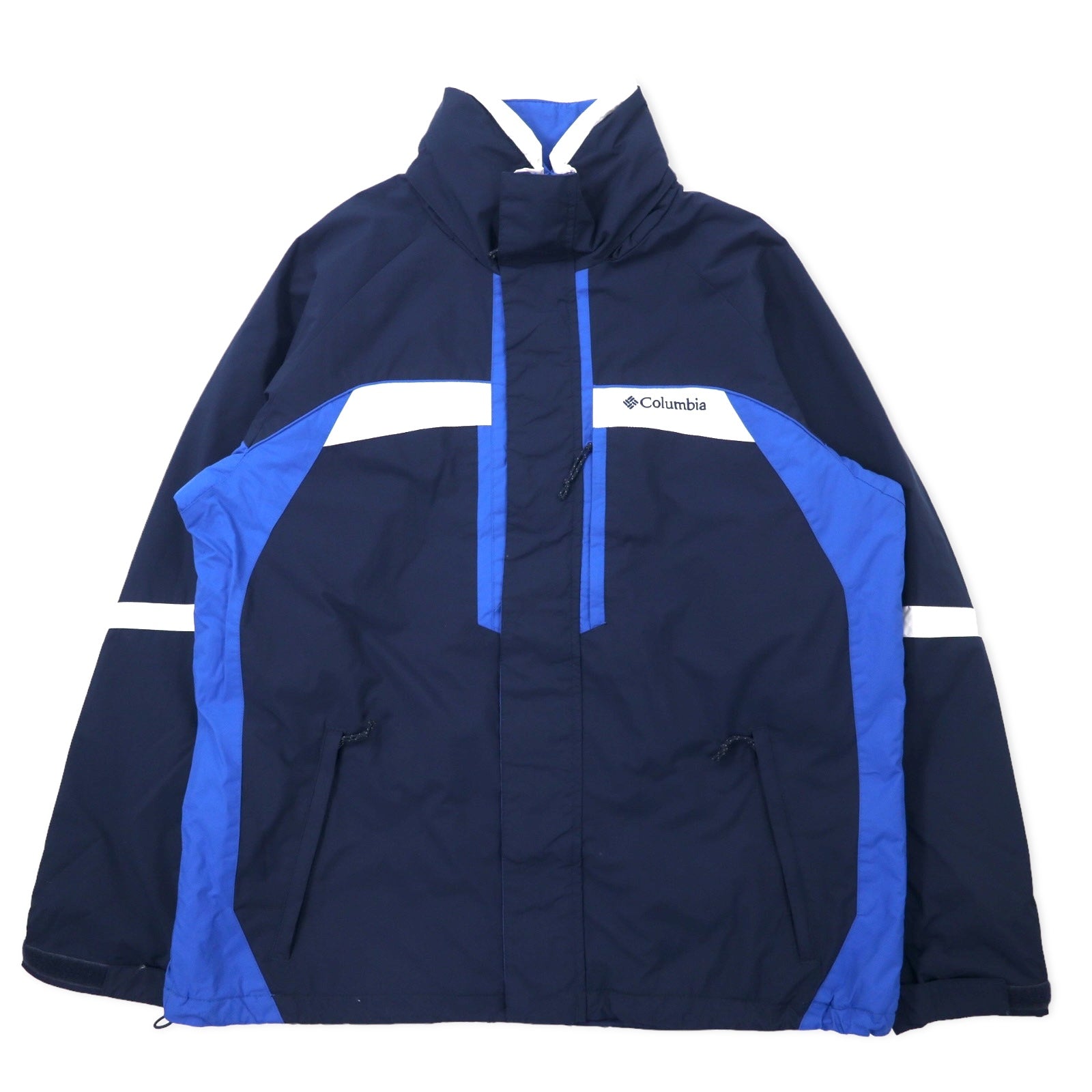 Columbia giacca a vento L blu navy nylon impermeabile cappuccio riponibile XM4636
