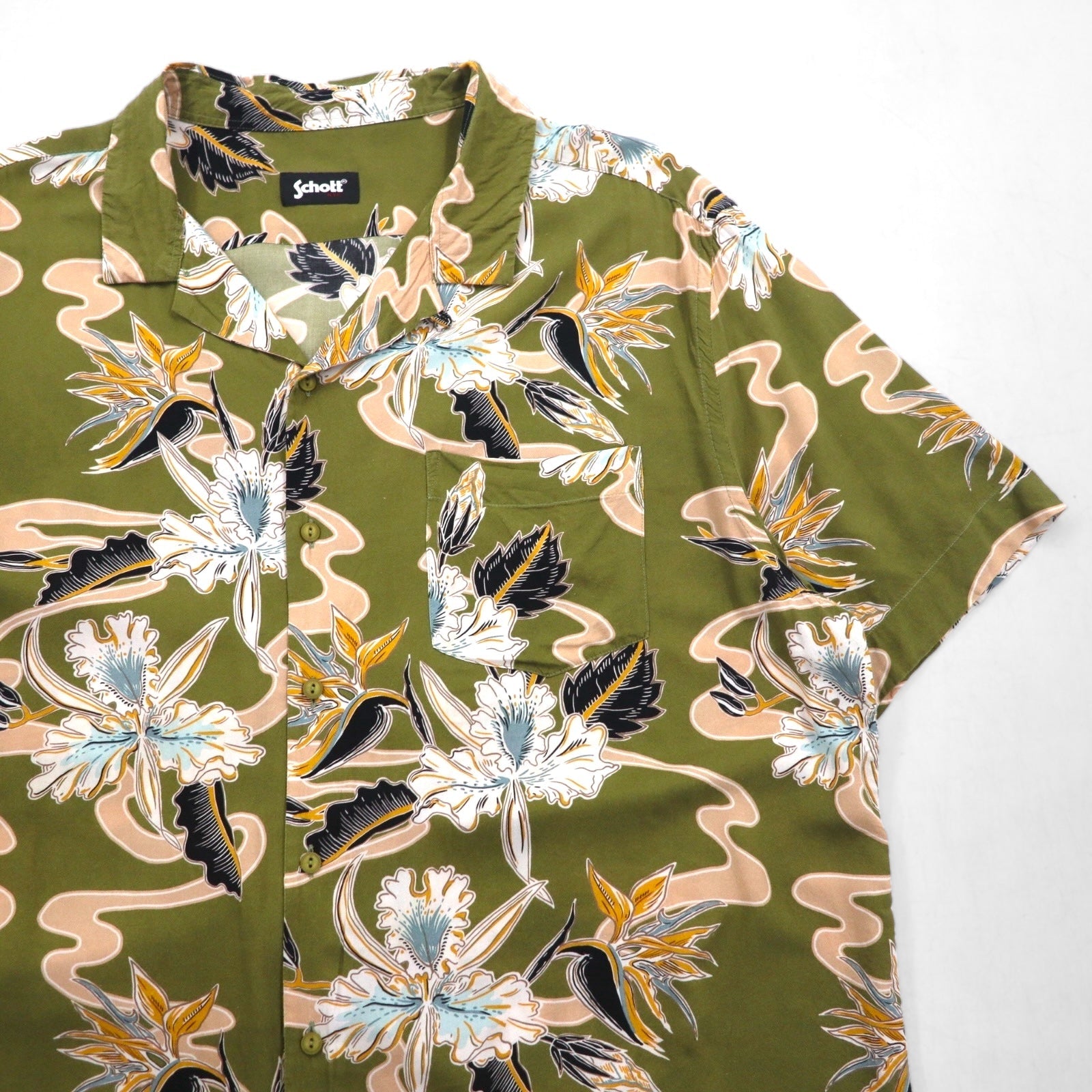 Schott camicia hawaiana collo aperto XL cachi viscosa botanico scollo aperto made in Turchia