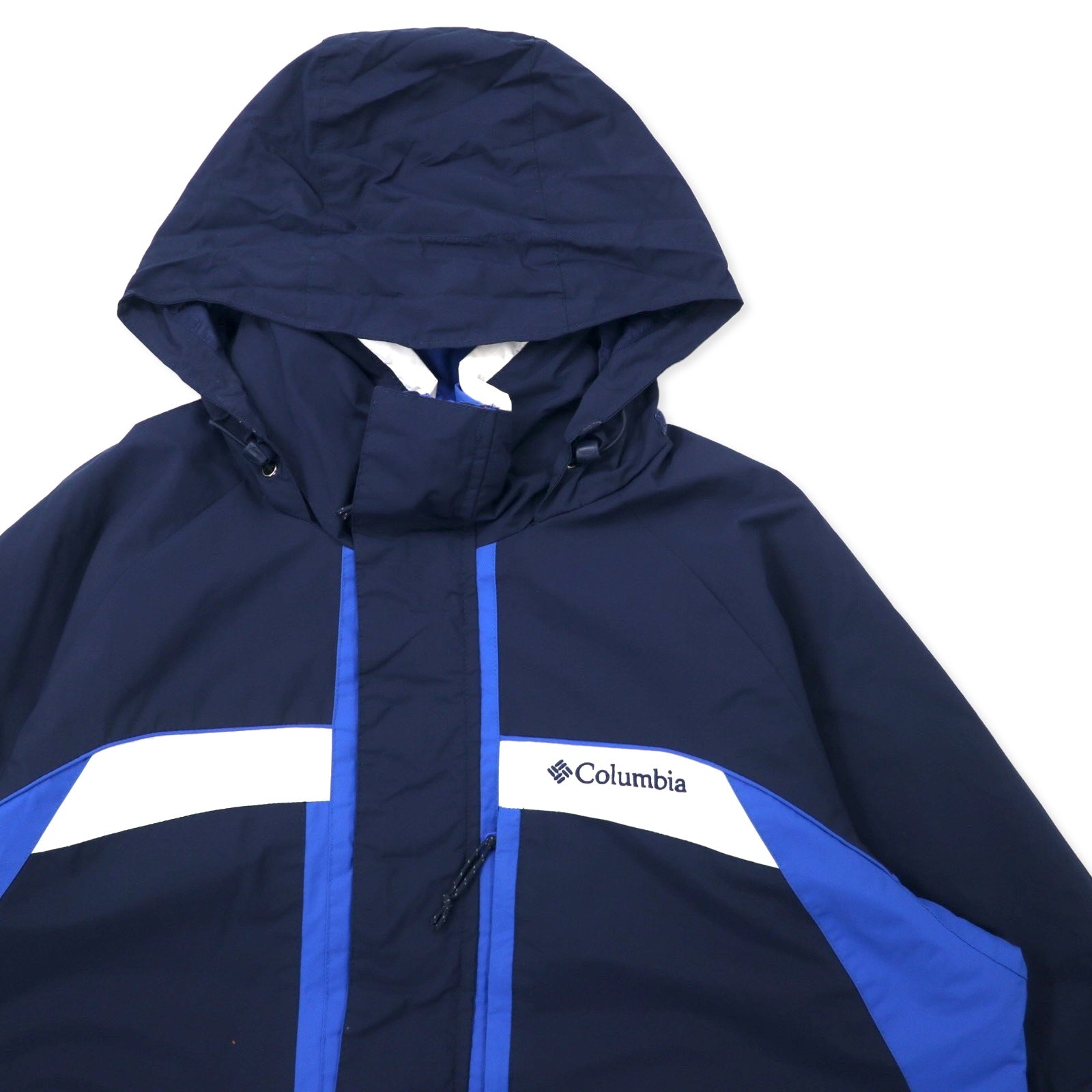 Columbia giacca a vento L blu navy nylon impermeabile cappuccio riponibile XM4636