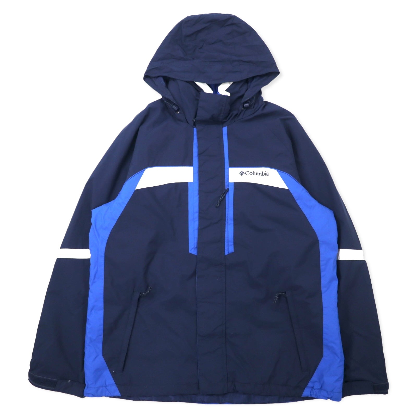Columbia giacca a vento L blu navy nylon impermeabile cappuccio riponibile XM4636