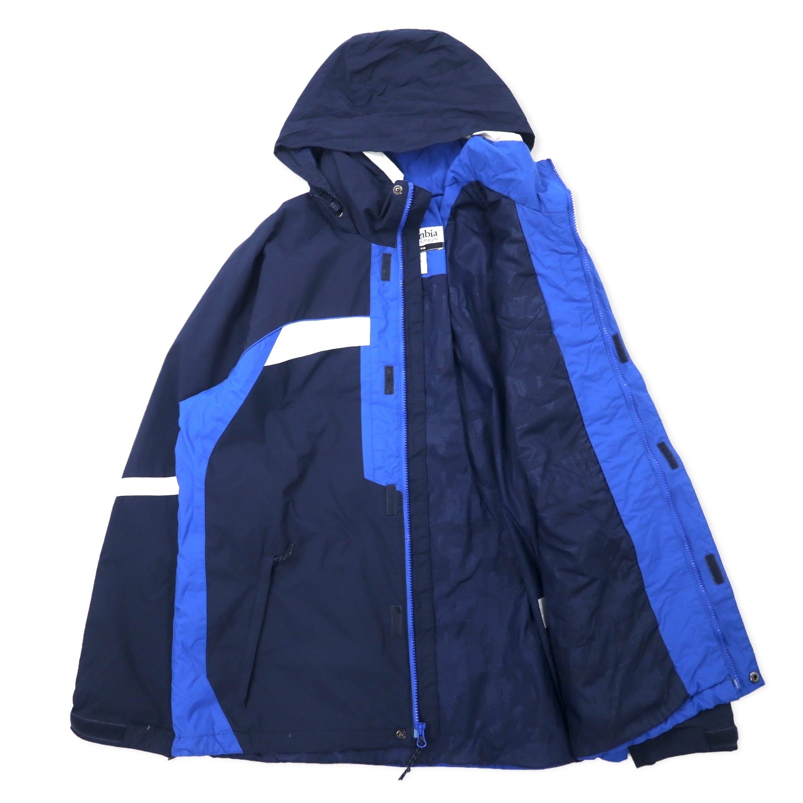 Columbia giacca a vento L blu navy nylon impermeabile cappuccio riponibile XM4636