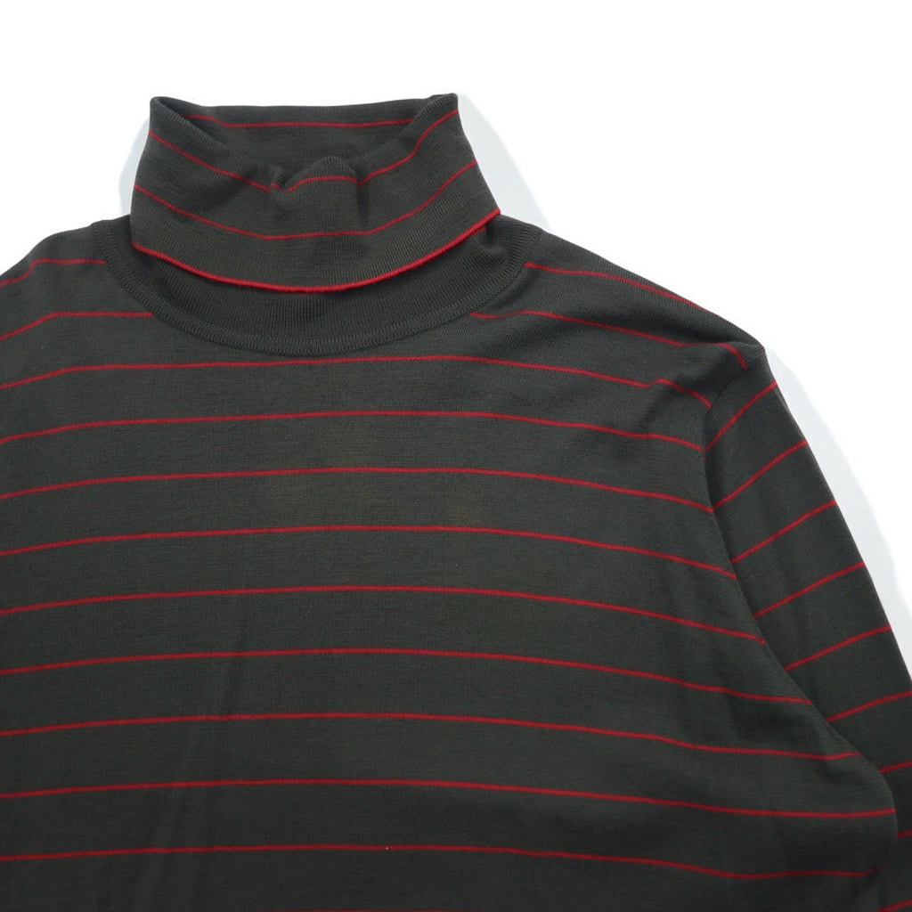 JOHN SMEDLEY Maglione collo alto in lana merino a righe, taglia M, kaki, made in Inghilterra