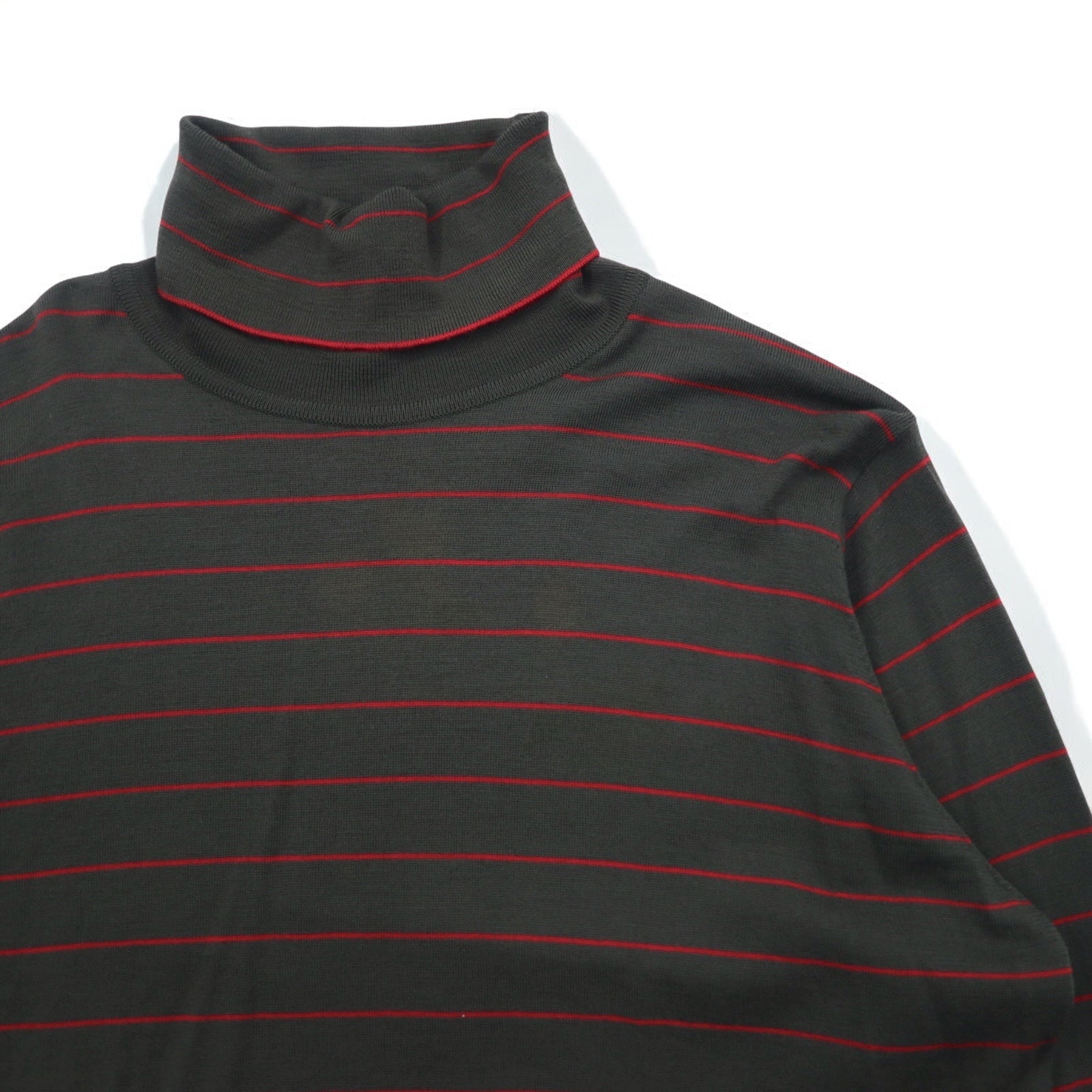 JOHN SMEDLEY Maglione collo alto in lana merino a righe, taglia M, kaki, made in Inghilterra
