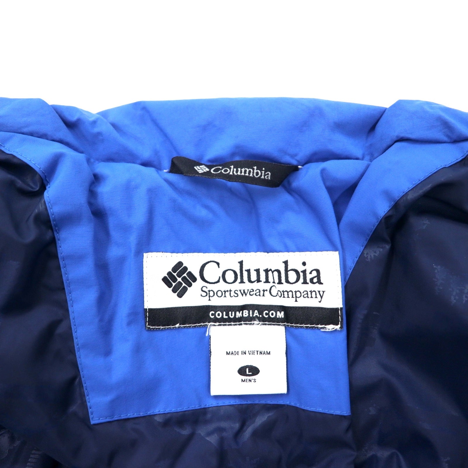 Columbia giacca a vento L blu navy nylon impermeabile cappuccio riponibile XM4636