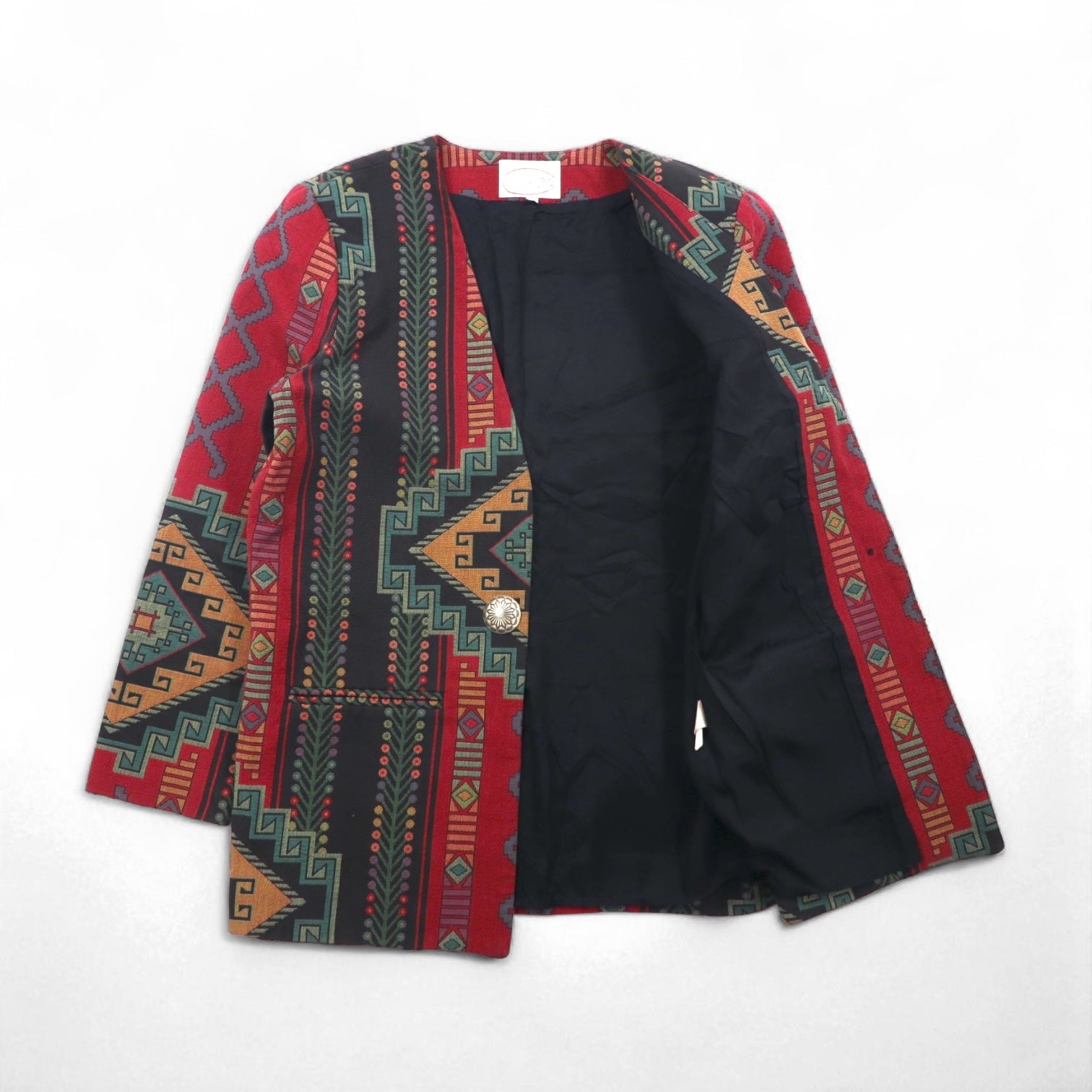 80s USA Vintage Blazer WRAPS チマヨ柄 ジャガードジャケット M ネイティブ柄 タペストリー コンチョボタン USA製