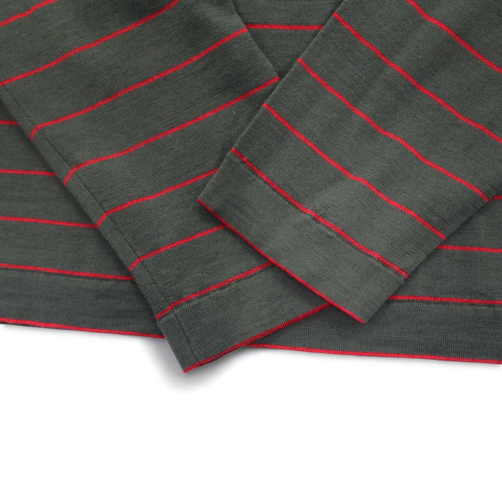 JOHN SMEDLEY Maglione collo alto in lana merino a righe, taglia M, kaki, made in Inghilterra
