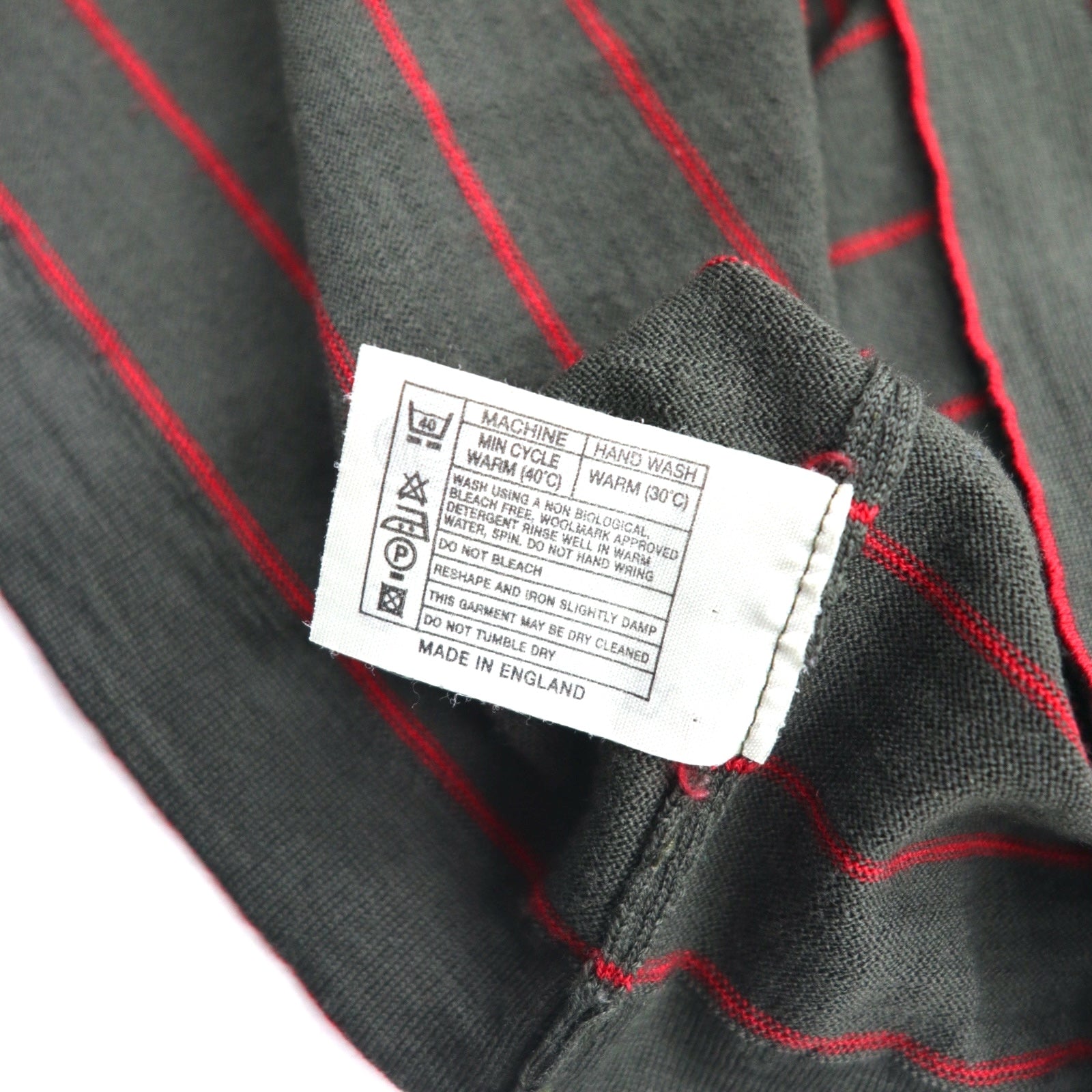 JOHN SMEDLEY Maglione collo alto in lana merino a righe, taglia M, kaki, made in Inghilterra