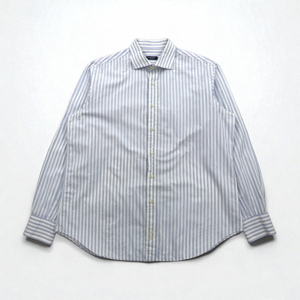 Camicia elegante BURBERRY a righe a colletto ampio XL, blu, bianca, in cotone