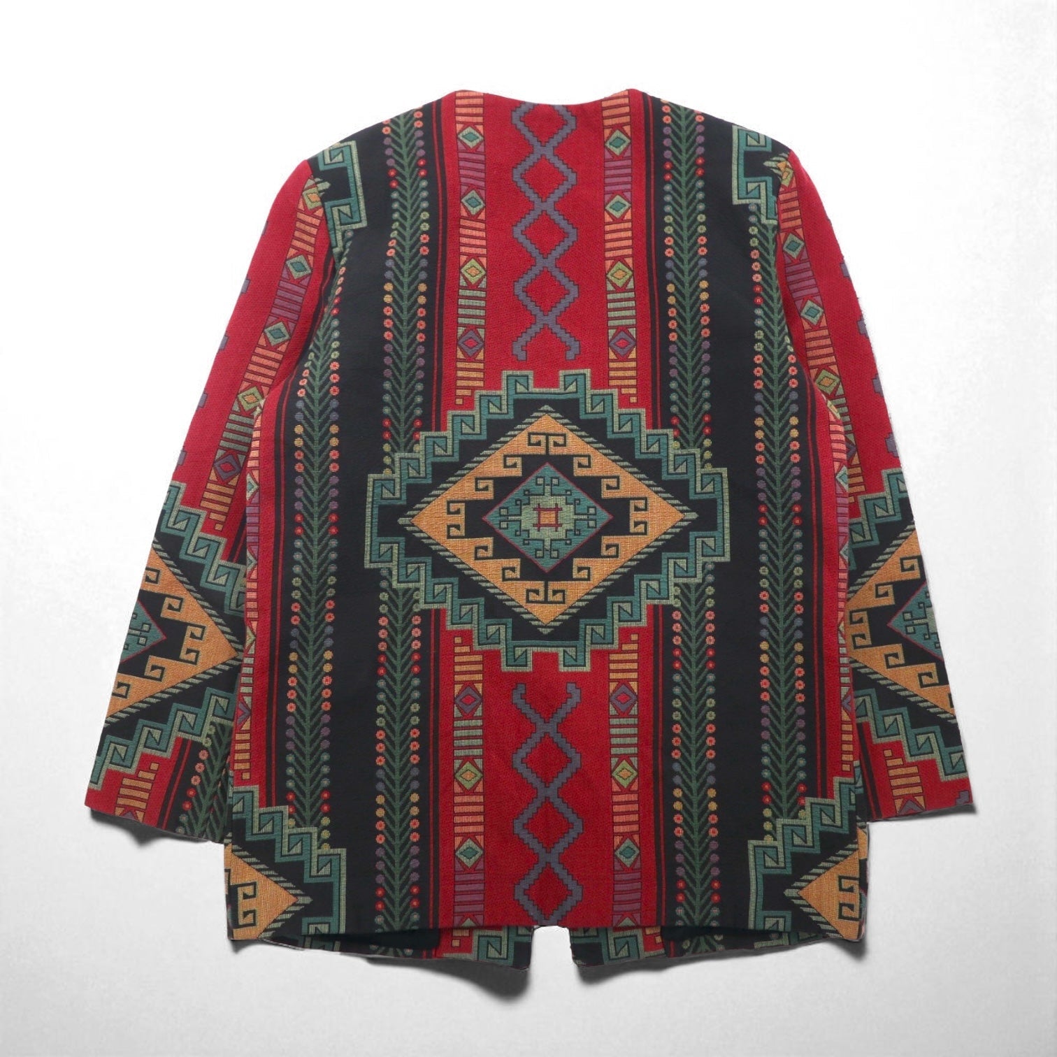 80s USA Vintage Blazer WRAPS チマヨ柄 ジャガードジャケット M ネイティブ柄 タペストリー コンチョボタン USA製