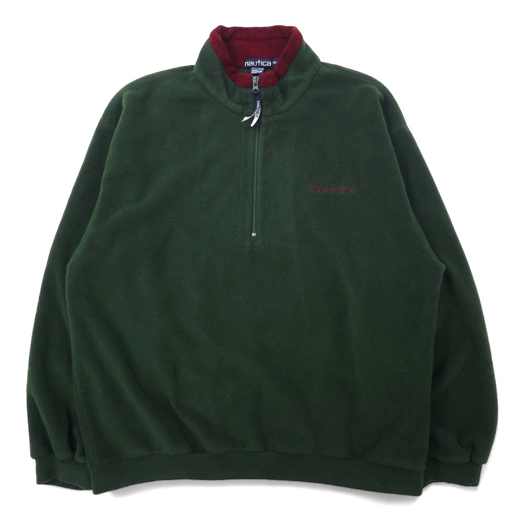 nautica Anni '90 Giacca in pile mezza zip XL Verde Poliestere Logo ricamato