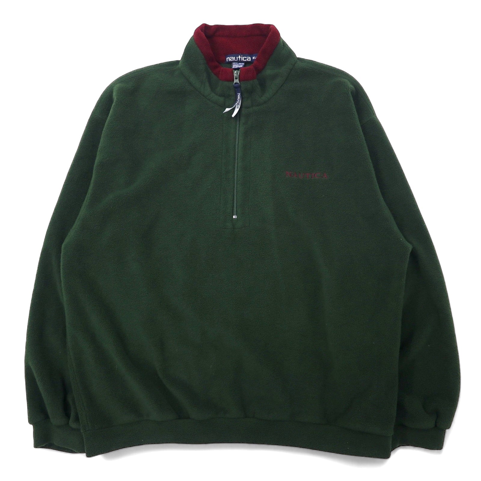nautica Anni '90 Giacca in pile mezza zip XL Verde Poliestere Logo ricamato