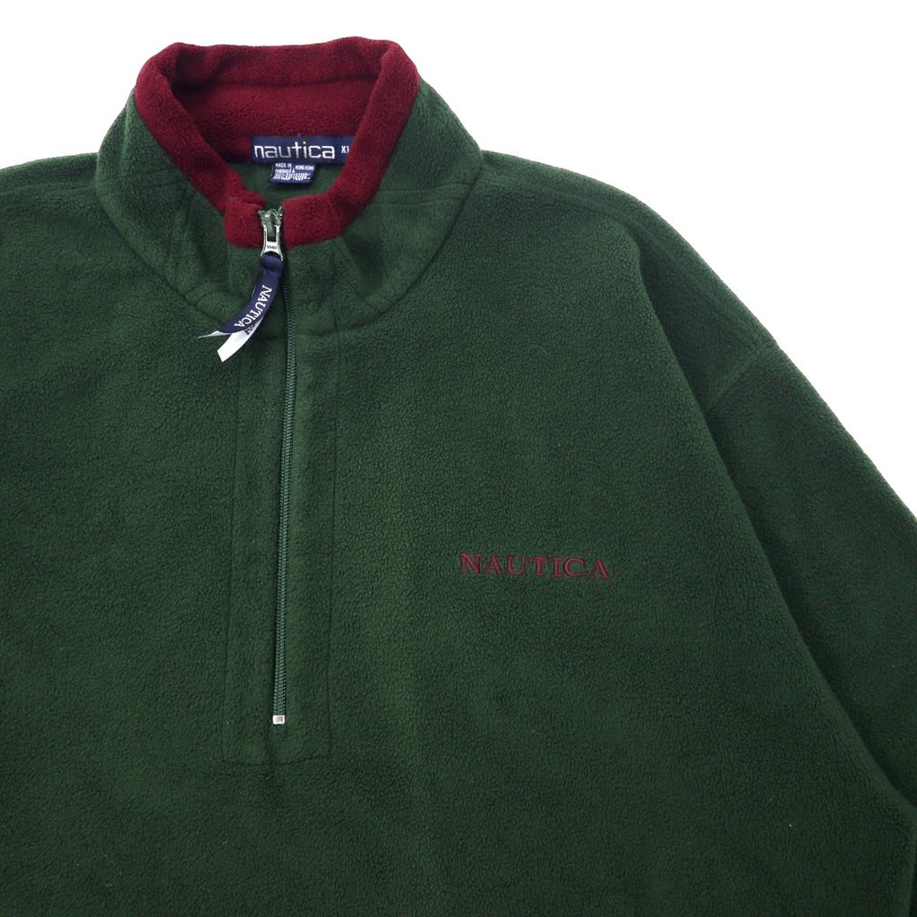 nautica Anni '90 Giacca in pile mezza zip XL Verde Poliestere Logo ricamato