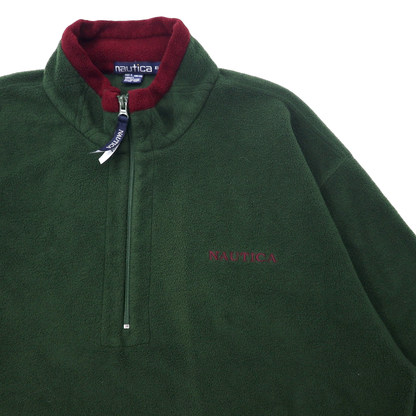 nautica Anni '90 Giacca in pile mezza zip XL Verde Poliestere Logo ricamato