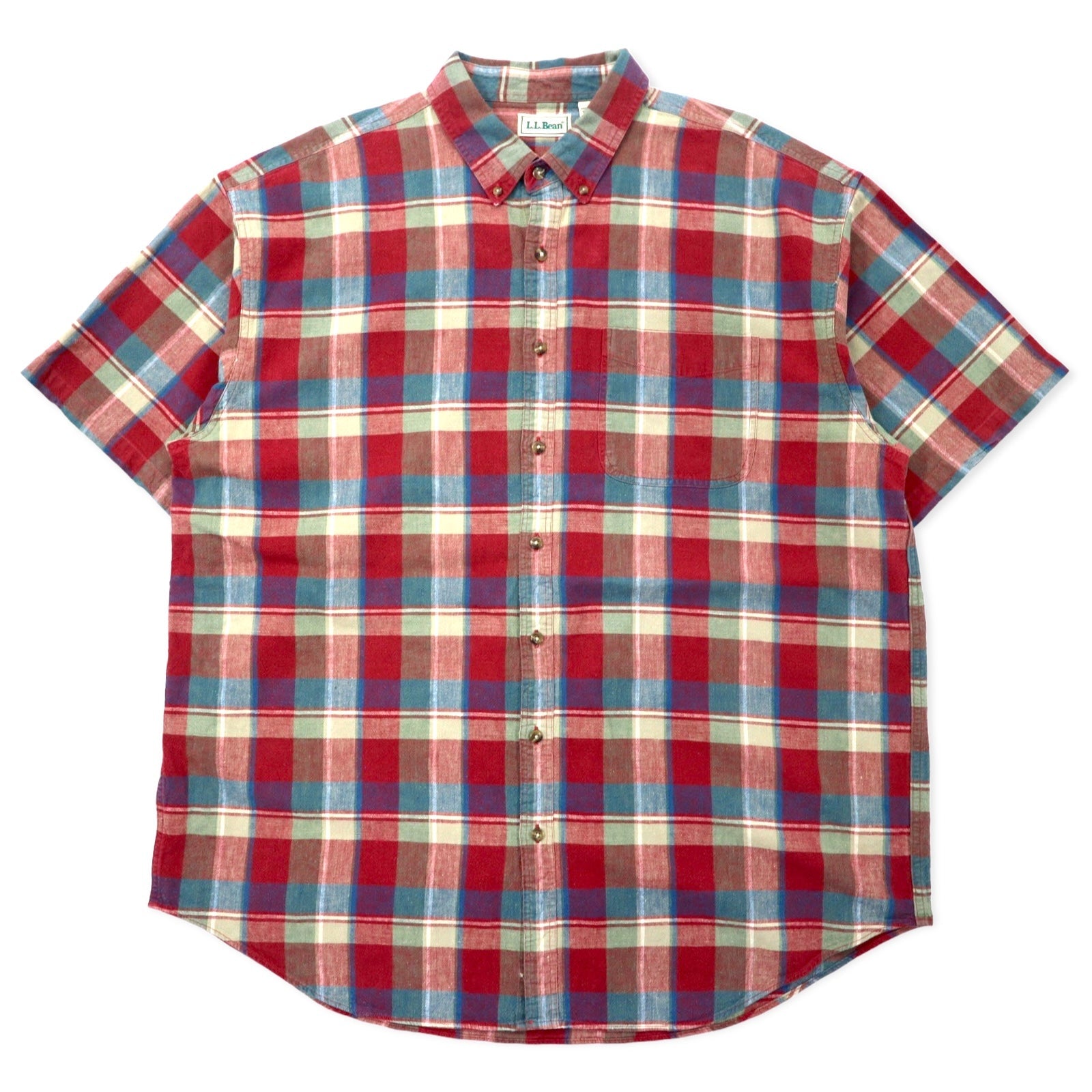 L.L.Bean anni '90 camicia a maniche corte button-down XXL rossa misto cotone-lino taglia grande Made in Jamaica
