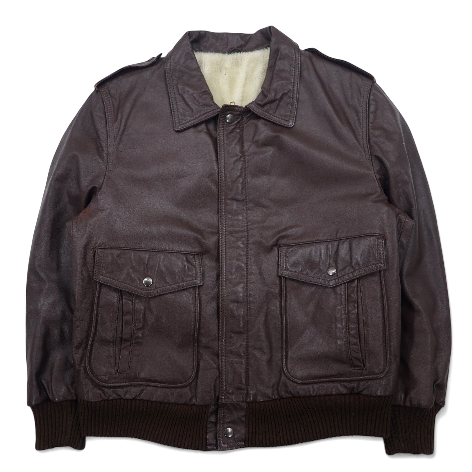 Giacca da volo vintage in pelle anni '90, giacca da volo A-2, giacca in pelle, L, marrone, pelle bovina, nappa di vacchetta, fodera in pile