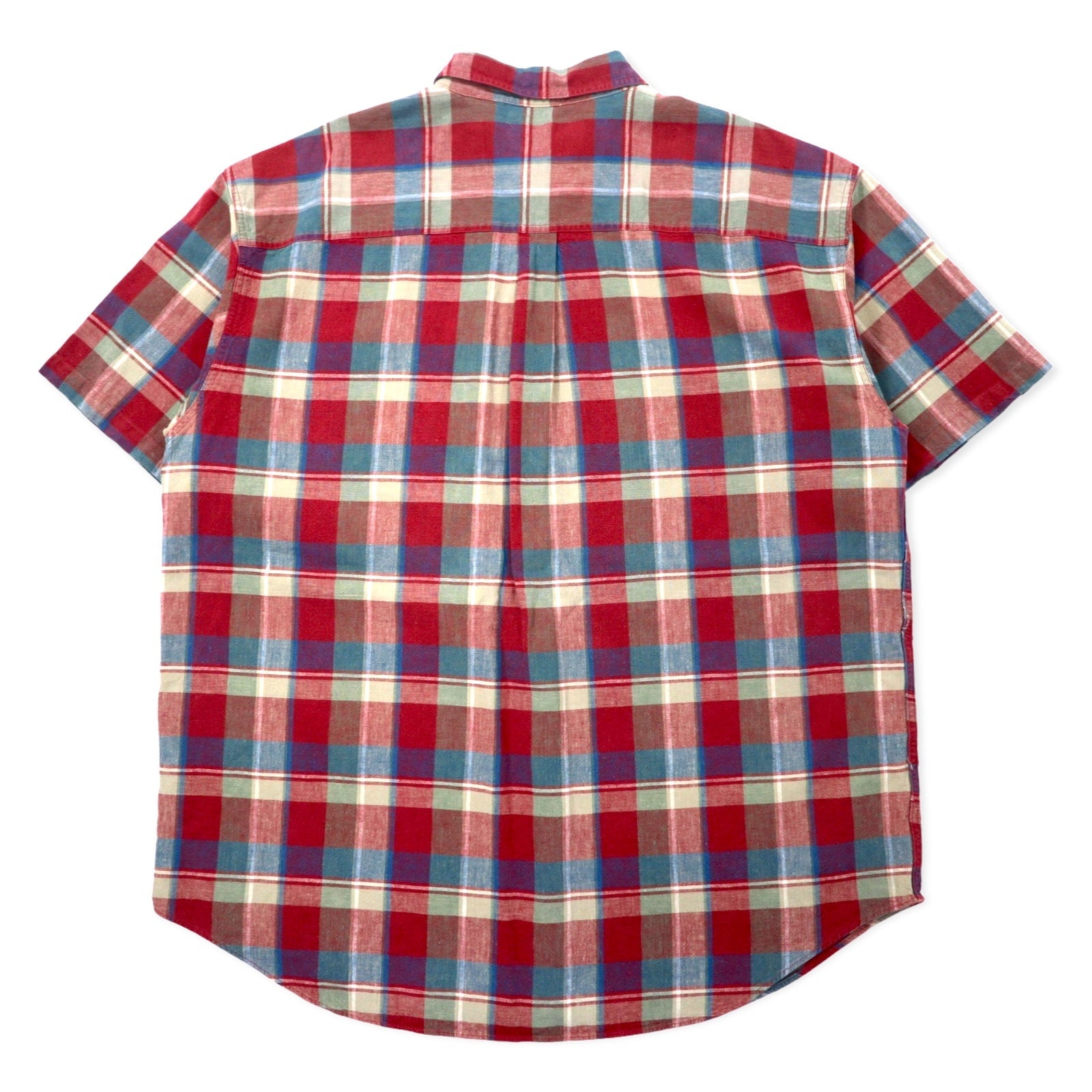L.L.Bean anni '90 camicia a maniche corte button-down XXL rossa misto cotone-lino taglia grande Made in Jamaica