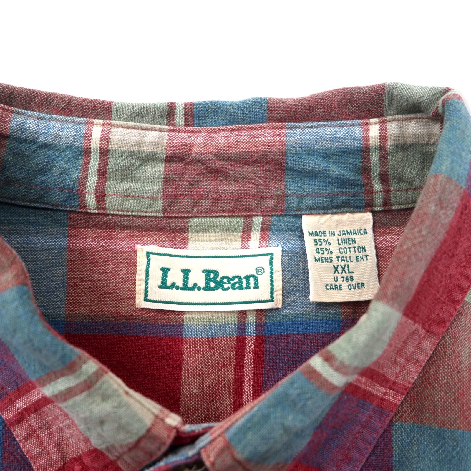 L.L.Bean anni '90 camicia a maniche corte button-down XXL rossa misto cotone-lino taglia grande Made in Jamaica
